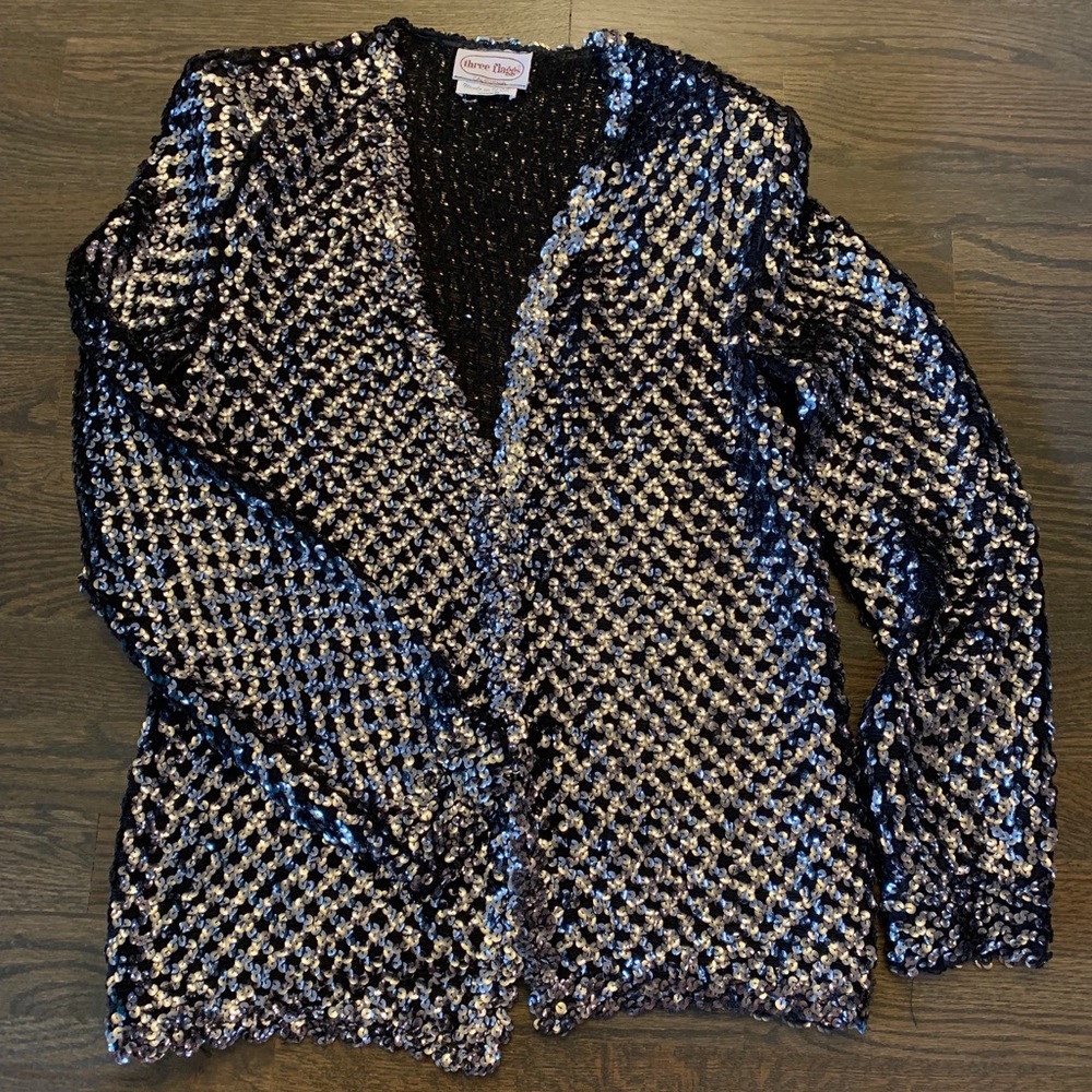 Vintage Silver Sequin Open Front Cardigan